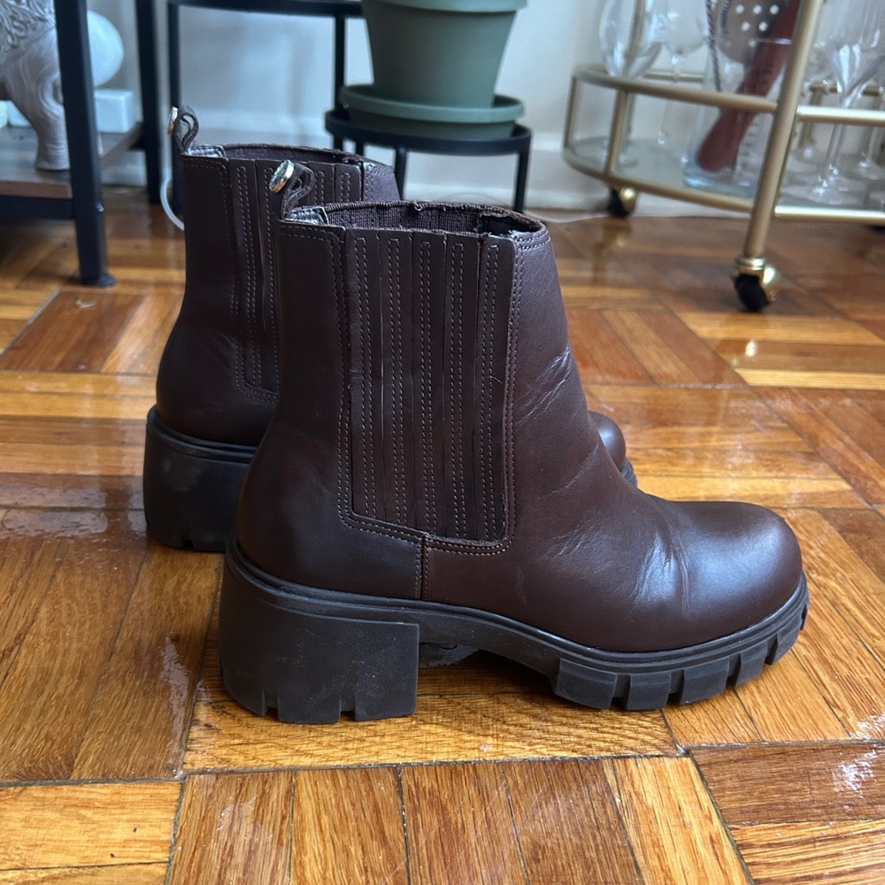 Steve Madden Brown Rankel Leather Lug Boots - Picture 5 of 14